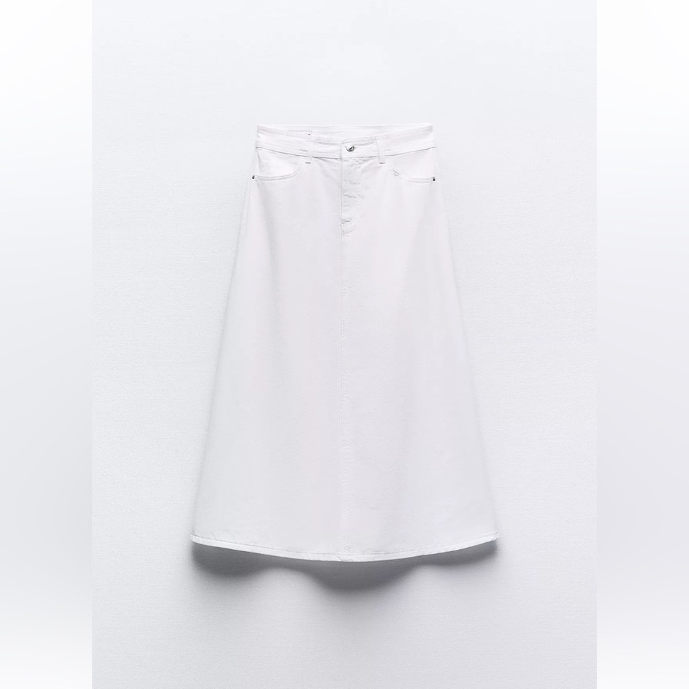 Zara White cape Midi A-Line Denim Skirt